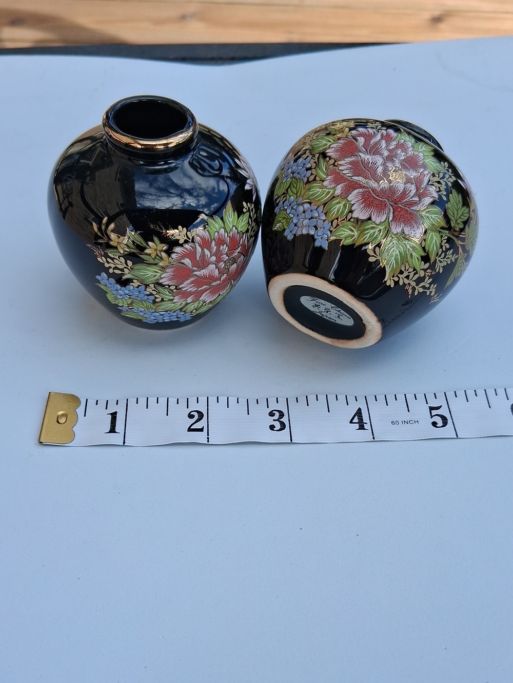 Black Floral Cloisonné-Style Decorative Vases - Set of 2